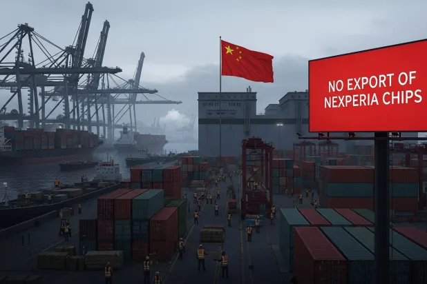 لوحة مكتوب عليها: لا تصدير لرقائق «نيكسبريا» في ميناء صيني (إكس)
