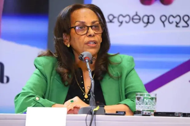 رئيسة المجلس الوطني للانتخابات في إثيوبيا ميلاتورك هايلو خلال مؤتمر صحافي في أديس أبابا السبت (وكالة الأنباء الإثيوبية)