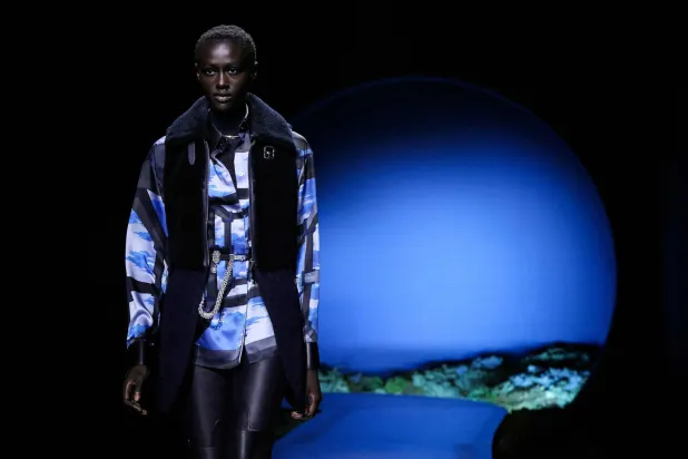 A model presents a creation for Hermes for the Women's Ready to Wear Fall/Winter 2026-2027 collection fashion show as part of the Paris Women Fashion Week, in Paris, on March 7, 2026. (AFP) 