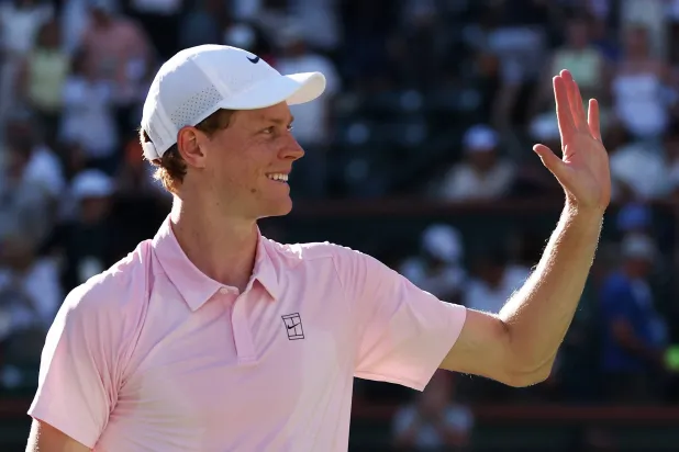 Jannik Sinner of Italy celebrates his straight sets victory against Denis Shapovalov of Canada in their third round match of the BNP Paribas Open at Indian Wells Tennis Garden on March 08, 2026 in Indian Wells, California. (Getty Images/AFP)