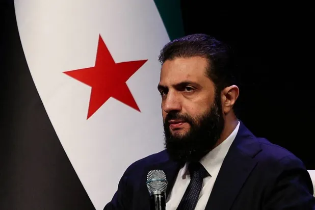 Syrian President Ahmed al-Sharaa attends the Ministry of Awqaf conference titled "Unity of Islamic Discourse" at the Conference Palace in Damascus, Syria, February 16, 2026. (Reuters)