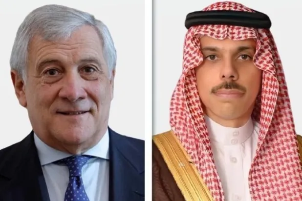 وزير الخارجية السعودي الأمير فيصل بن فرحان ونظيره الإيطالي أنتونيو تاياني (الشرق الأوسط)