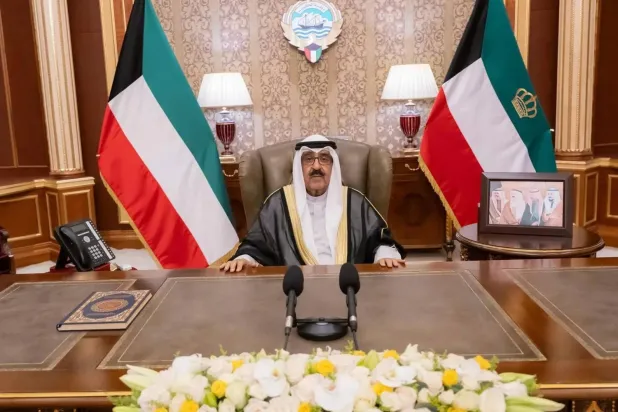 Kuwait’s Emir Sheikh Mishal Al-Ahmad Al-Jaber Al-Sabah speaks in a televised address on the occasion of the last 10 nights of Ramadan (KUNA) 