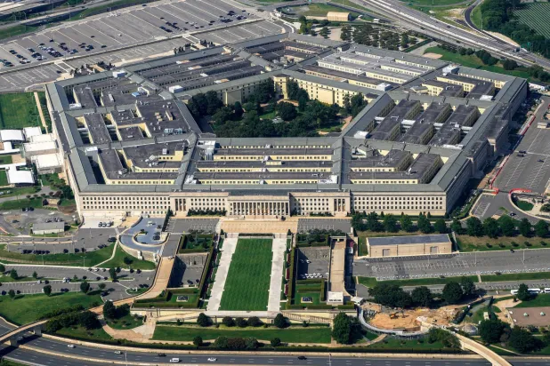 FILE - The Pentagon is viewed from the window of an airplane Aug. 27, 2023, in Washington. (AP Photo/Carolyn Kaster, File)