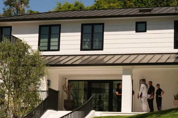 The exterior of Rihanna's residence is shown Monday, March 9, 2026, in Beverly Hills, Calif. (AP Photo/Damian Dovarganes)