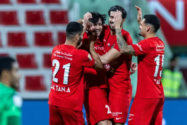 فرحة شباب الأهلي بأحد أهدافهم في المباراة (موقع النادي)