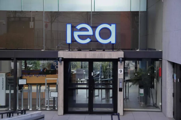 This photograph shows the entrance to the International Energy Agency (IEA) headquarters in Paris on March 11, 2026. (Photo by Ludovic MARIN / AFP)