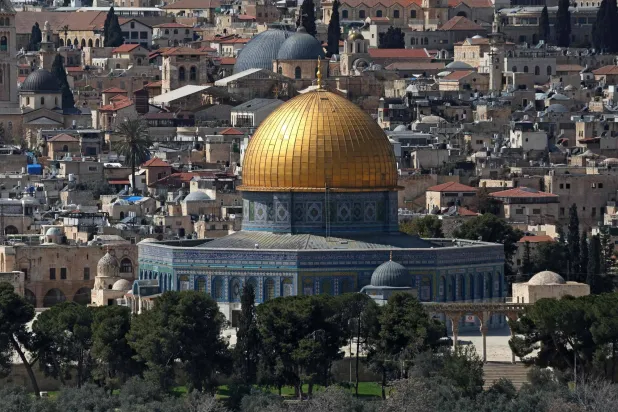 A view of the Aqsa Mosque is pictured in Old City of Jerusalem on March 6, 2026.  (Photo by AHMAD GHARABLI / AFP)