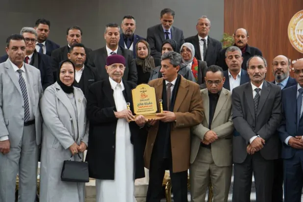 رئيس مجلس النواب الليبي عقيلة صالح في لقاء مع رؤساء الهيئات القضائية بمحاكم الاستئناف في ليبيا فبراير الماضي (مجلس النواب)