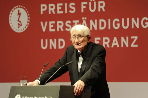 German philosopher Professor Juergen Habermas makes a speech during the awards ceremony for the "Understanding and Tolerance" prize at the Jewish museum in Berlin, November 13, 2010. REUTERS/Odd Andersen/Pool/File Photo 
