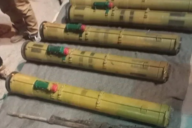 A photo released by Syrian authorities shows weapons they said were intended to be smuggled across the border into Lebanon. (Rif Dimashq Media Directorate)