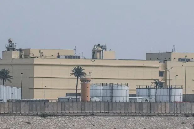 A photograph shows the damage following a reported drone strike on the US embassy in Baghdad's fortified "Green Zone" on March 14, 2026. (Photo by Murtadha RIDHA / AFP)