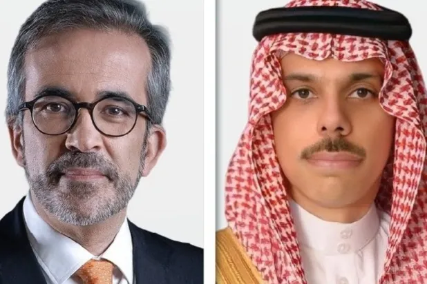 وزير الخارجية السعودي الأمير فيصل بن فرحان ونظيره البرتغالي باولو رانجيل (الشرق الأوسط)
