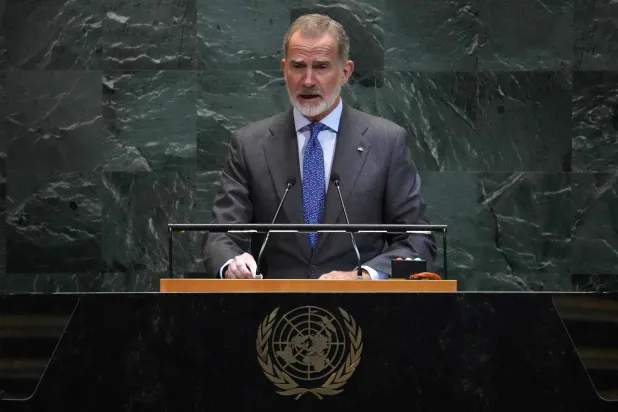 العاهل الإسباني الملك فيليب السادس يلقي كلمة خلال المناقشة العامة للجمعية العامة للأمم المتحدة في نيويورك (أرشيفية - أ.ف.ب)