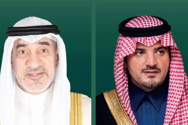 Saudi Minister of Interior Prince Abdulaziz bin Saud bin Naif bin Abdulaziz and Kuwaiti First Deputy Prime Minister and Interior Minister Sheikh Fahad Yusuf Saud Al Sabah. (Saudi Interior Ministry)