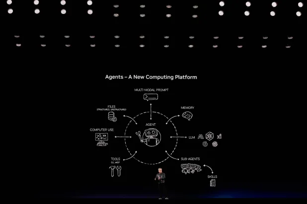 جنسن هوانغ، الرئيس التنفيذي لإنفيديا، يتحدث في مؤتمر الذكاء الاصطناعي في سان خوسيه، كاليفورنيا (أ ب)