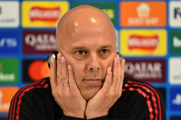  Liverpool's Dutch manager Arne Slot attends a press conference at Anfield stadium in Liverpool, north-west England on March 17, 2026, on the eve of their UEFA Champions League, last 16 second leg football match against Galatasaray. (AFP) 