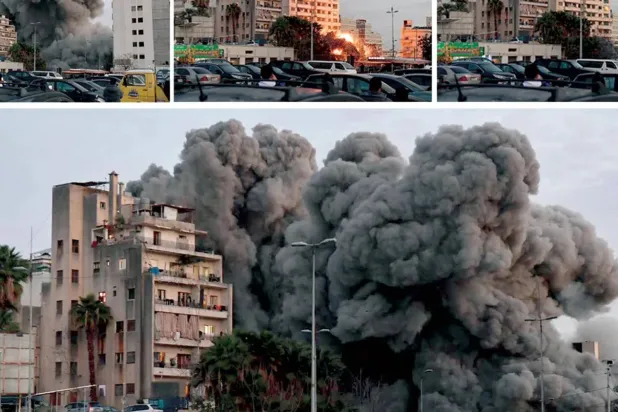 İsrail’in dün, Beyrut'un orta kesimlerindeki Başura semtinde bir binaya düzenlediği füzeli saldırı (Şarku’l Avsat)