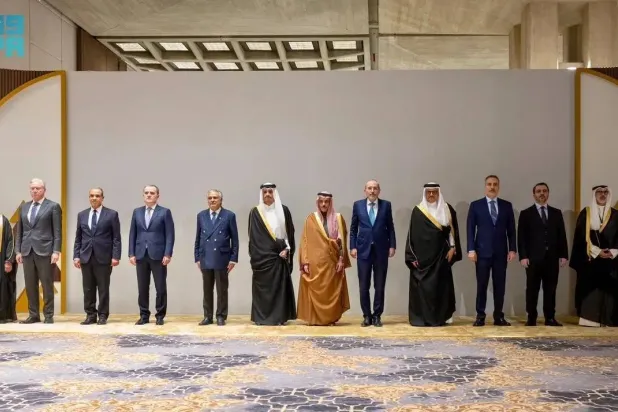 The foreign ministers pose for a family photo during their consultative meeting in Riyadh. (SPA)