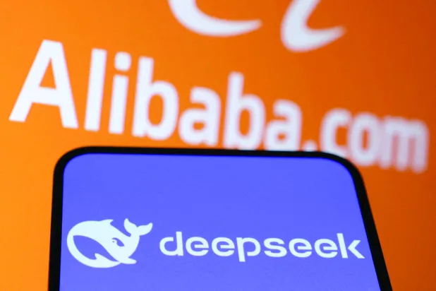 FILE PHOTO: Deepseek and Alibaba logos are seen in this illustration taken on January 29, 2025. REUTERS/Dado Ruvic/Illustration/File Photo