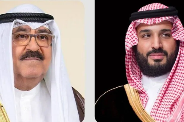 الأمير محمد بن سلمان ولي العهد رئيس مجلس الوزراء السعودي والشيخ مشعل الأحمد الجابر الصباح أمير الكويت (واس)