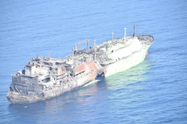 A Russian LNG tanker, Arctic Metagaz, damaged earlier this month and currently adrift without crew, floats in international waters in the Mediterranean Sea between Malta and the Italian islands of Lampedusa and Linosa, in this handout picture released on March 13, 2026. Marina Militare/Handout via REUTERS