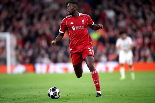 Ibrahima Konate of Liverpool in action during the UEFA Champions League Round of 16 2nd leg match between Liverpool and Galatasaray in Liverpool, Great Britain, 18 March 2026.  EPA/ADAM VAUGHAN