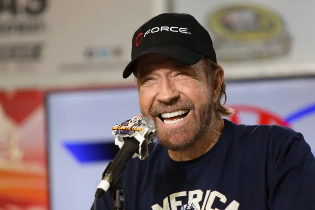 (FILES) Actor Chuck Norris speaks with the media during a press conference prior to the NASCAR Sprint Cup Series AAA Texas 500 at Texas Motor Speedway on November 6, 2016 in Fort Worth, Texas. (Photo by Jerry Markland / GETTY IMAGES NORTH AMERICA / AFP)