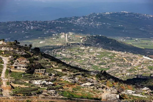 Destroyed houses and buildings in southern Lebanon are seen across the border from the Upper Galilee in northern Israel on March 20, 2026. (AFP)