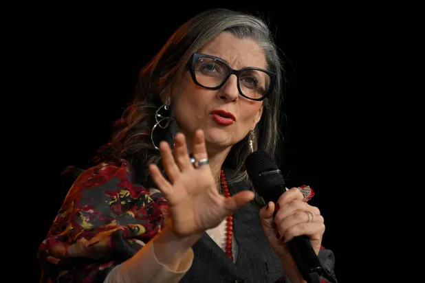 UN Special Rapporteur for the Palestinian Territories occupied since 1967, Francesca Albanese gestures as she speaks during a public event hosted by the Olof Palme International Center in Belgrade on March 17, 2026. (AFP)