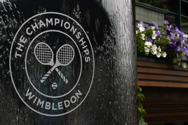 The Wimbledon logo on a water feature during the 2021 Wimbledon at the All England Tennis Club in Wimbledon, London, England, July 3, 2021. (AFP)