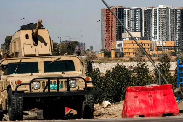 An Iraqi armored vehicle near the US Embassy in Baghdad (AFP)