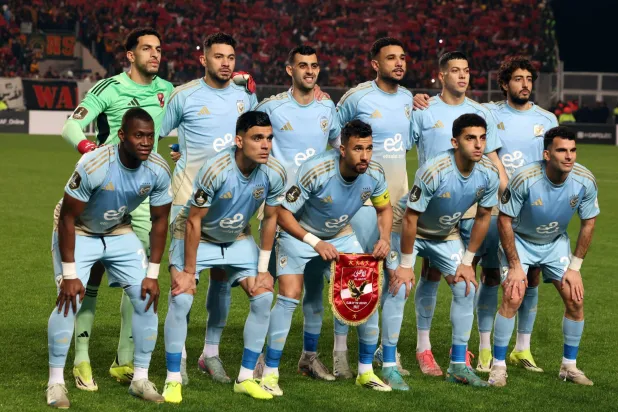 Al Ahly players pose for a photograph prior to their CAF Champions League Quarter first leg match between ES Tunis and Al Ahly at Rades stadium in Tunis,Tunisia, 15 March 2026.  EPA/MOHAMED MESSARA