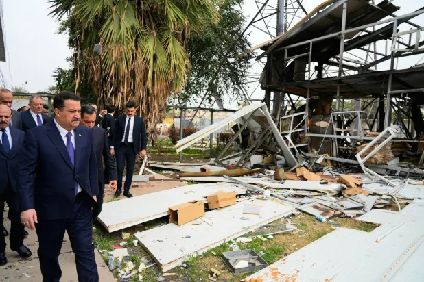 Iraqi Prime Minister Mohammed Shia al-Sudani visits the intelligence HQ in Baghdad on Sunday after Saturday's attack. (Iraqi Prime Minister’s Office)
