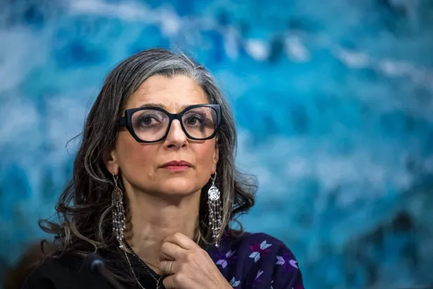 United Nations (UN) special rapporteur on the occupied Palestinian territories Francesca Albanese presents her latest report before delegates at the UN Rights Council, in Geneva, on March 23, 2026. (AFP) 