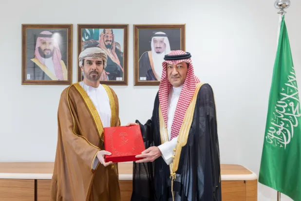 Vice Minister of Foreign Affairs Waleed Elkhereiji and Oman's Ambassador to the Kingdom Sayyid Najib bin Hilal bin Saud Albusaidi meet in Riyadh on Tuesday (SPA)