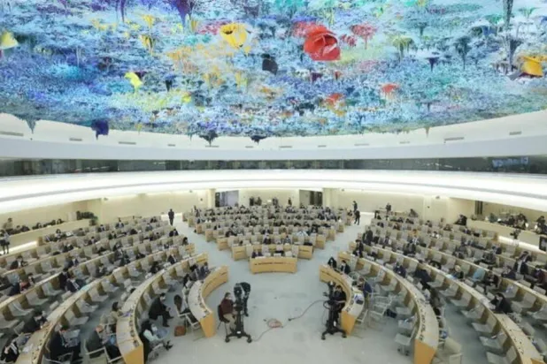 جانب من جلسة سابقة لمجلس حقوق الإنسان (أرشيفية-رويترز)