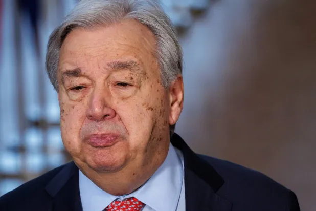 الأمين العام للأمم المتحدة أنطونيو غوتيريش خلال اجتماع رسمي لأعضاء المجلس الأوروبي في بروكسل ببلجيكا يوم 19 مارس 2026 (إ.ب.أ) 