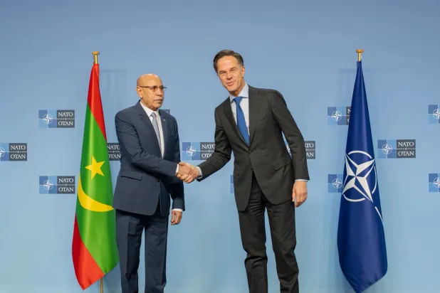 جانب من زيارة الرئيس الموريتاني مقر حلف شمال الأطلسي واجتماعه بالأمين العام للحلف (الرئاسة الموريتانية)