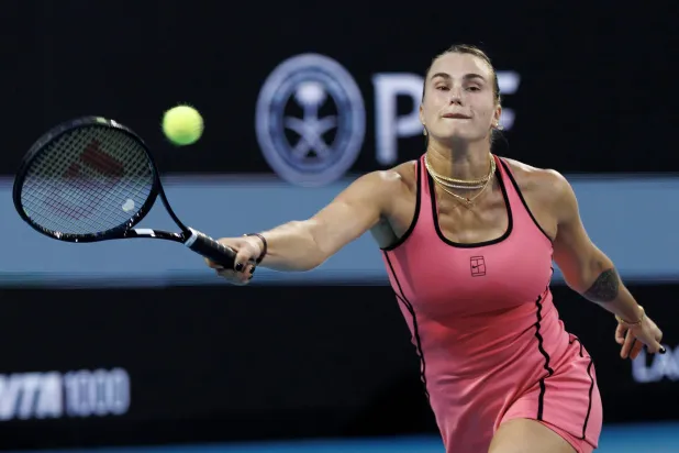 Aryna Sabalenka of Belarus in action against Hailey Baptiste of USA during their Women's Quarterfinal match at the 2026 Miami Open tennis tournament in Miami, Florida, USA, 25 March 2026.  EPA/CRISTOBAL HERRERA-ULASHKEVICH