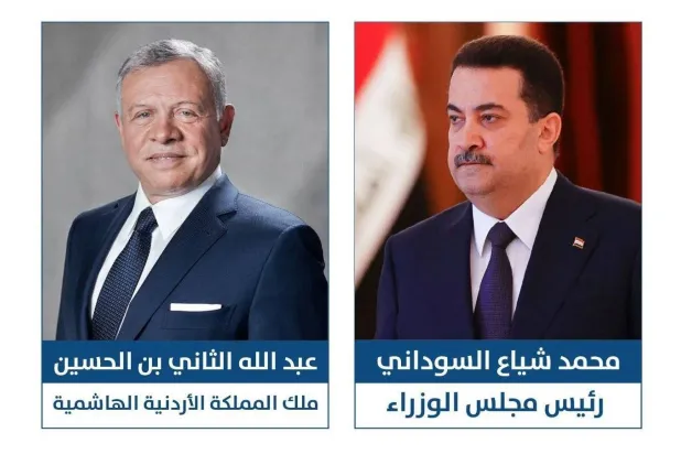 صورة تُظهر رئيس الوزراء العراقي محمد شياع السوداني وملك الأردن عبد الله الثاني (وكالة الأنباء العراقية)