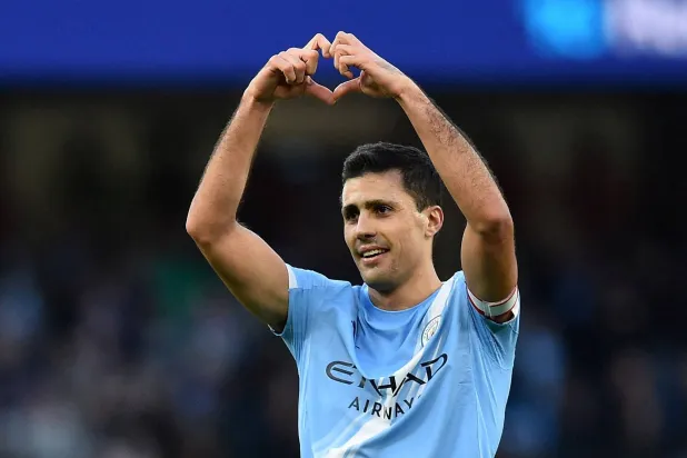 FILE PHOTO: Soccer Football - FA Cup - Third Round - Manchester City v Exeter City - Etihad Stadium, Manchester, Britain - January 10, 2026 Manchester City's Rodri celebrates scoring their second goal REUTERS/Peter Powell/File Photo