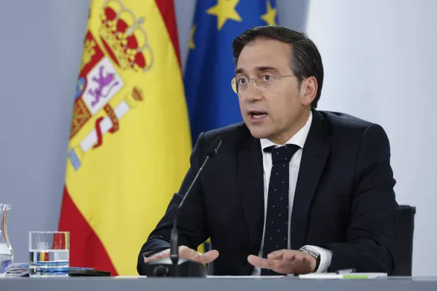 Spanish Foreing Affairs Minister Jose Manuel Albares speaks during a press conference after the Cabinet meeting at Moncloa Palace in Madrid, Spain, 24 March 2026.  EPA/CHEMA MOYA