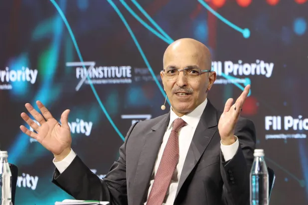 Saudi Minister of Finance speaks at a dialogue session at the Miami Summit (Asharq Al-Awsat)