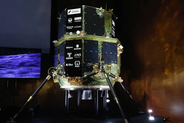 A model of lunar lander "Resilience", operated by ispace, is displayed at a venue where ispace employees monitored the company's attempt to land on the Moon, in Tokyo, Japan, June 6, 2025. (Reuters)