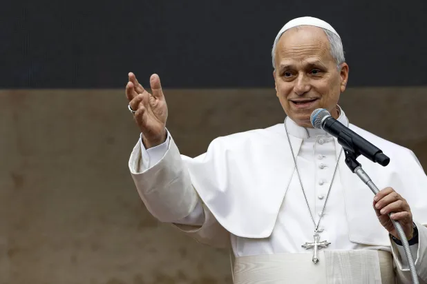 Pope Leo XIV speaks during his pastoral visit to the Parish of the Parish of 'Sacred Heart of Jesus' in Rome, Italy, 15 March 2026. EPA/ANGELO CARCONI