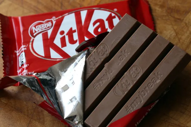 FILE - A KitKat chocolate bar in Rugby, England, on July 25, 2018. (AP Photo/Martin Cleaver, File)
