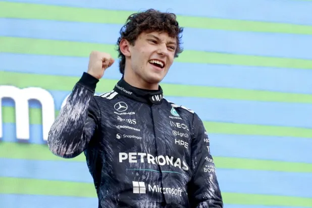  Mercedes driver Andrea Kimi Antonelli of Italy celebrates on the podium after winning the Formula 1 Japanese Grand Prix at the Suzuka International Racing Course racetrack in Suzuka, Japan, 29 March 2026. (EPA)