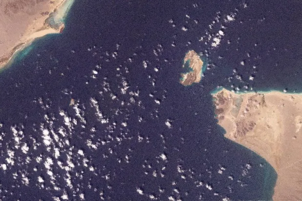 A satellite image shows Bab el-Mandab Strait off the coast of Yemen, February 27, 2026. (2026 Planet Labs PBC/Handout via Reuters)