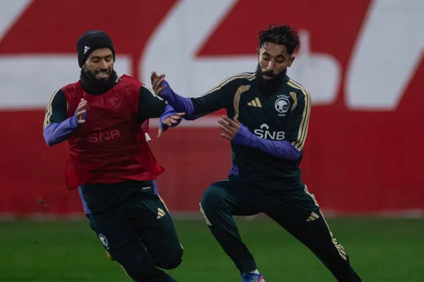 مندش خلال مشاركته في الحصة قبل تعرضه للإصابة (المنتخب السعودي)